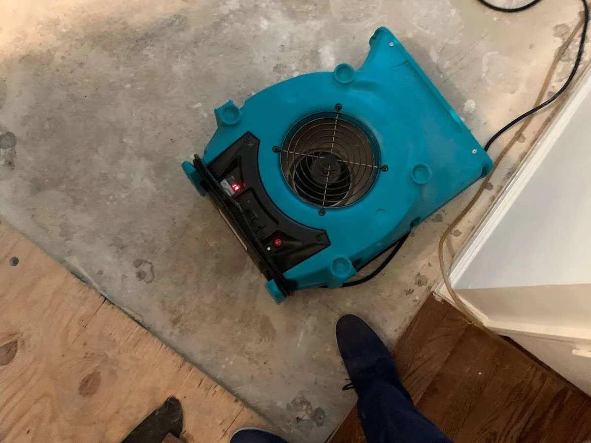 Air mover drying subfloor during Leak Detection & Repair in Mexia
